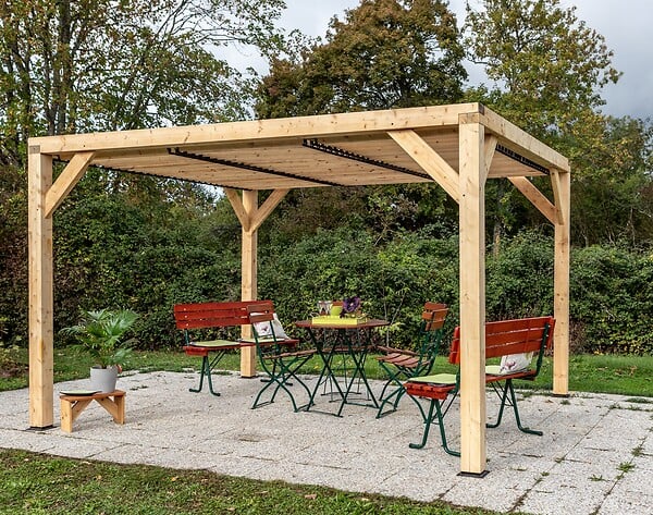 HABRITA - Auvent en bois VENETO - Marron - L.340xH.217xP.360cm - large