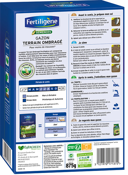 FERTILIGEN - Mélange de semences gazon ombragé anti-mousse - 25m² - large