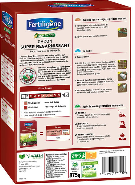FERTILIGEN - Gazon Super Regarnissant pour terrains endommagés - 43m² - large