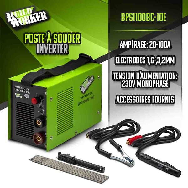 BUILD WORKER - Poste à souder Inverter 100A + 10 électrodes - large