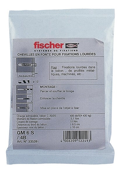 FISCHER - Cheville FISCHER GM 6 S en fonte 6 mm sachet de 4 - large