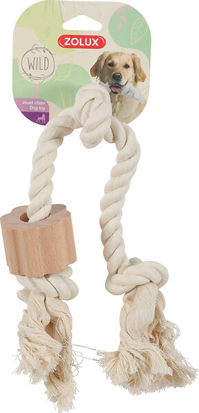 ZOLUX - Corde à nœuds chien - Coton et bois - 3 nœuds - large