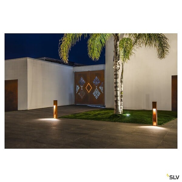 SLV - Borne extérieure SLV RUSTY SLOT 80 avec LED intégrée, coloris fonte rouillée - Hauteur 80 cm - large