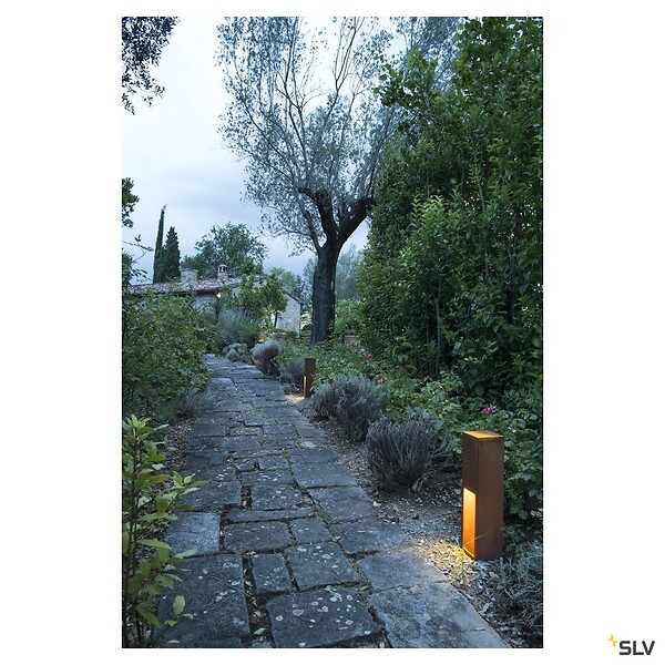 SLV - Borne extérieure SLV RUSTY SLOT 50 avec LED intégrée, coloris fonte rouillée - Hauteur 50 cm - large
