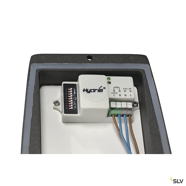 SLV - Applique extérieure SLV MERIDIAN BOX SENSOR, diffuseur opalescent anthracite, E27, 25W max, IP54, détecteur de mouvements - large