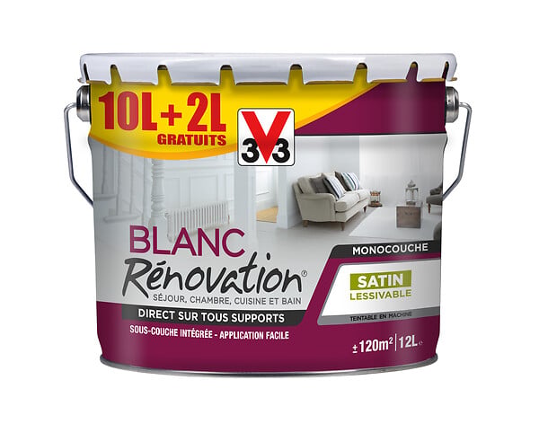 V33 PEINTURE - Peinture rénovation intérieure - Blanc satiné - 12L - large