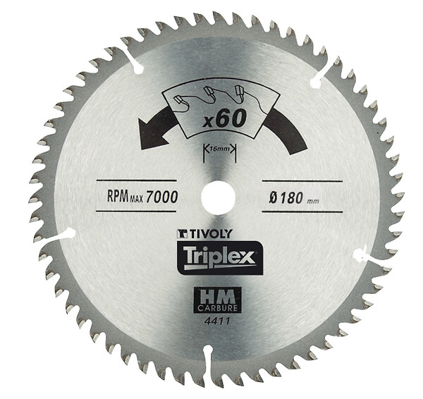 TIVOLY - Lame scie circulaire portative D180mm alésage 30mm 60 dents - large