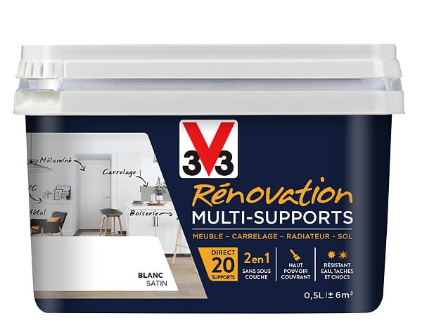 V33 PEINTURE - Peinture Renov multi-supports Satin Blanc Pot 0.5l - large