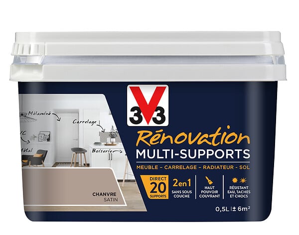 V33 PEINTURE - Peinture Renov multi-supports Satin Chanvre Pot 0.5l - large