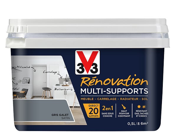 V33 PEINTURE - Peinture rénovation multi-supports Satin Gris Galet - 0,5L - large