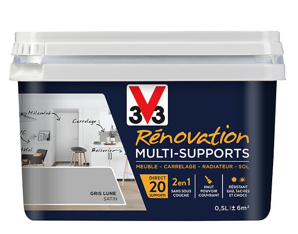 V33 PEINTURE - Peinture Renov multi-supports Satin Gris lune Pot 0.5l - large