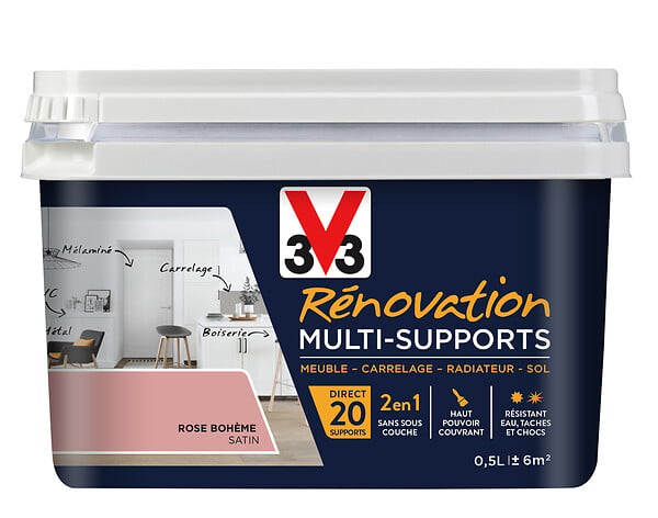 V33 PEINTURE - Peinture rénovation multi-supports Satin Rose bohème 0.5L - large