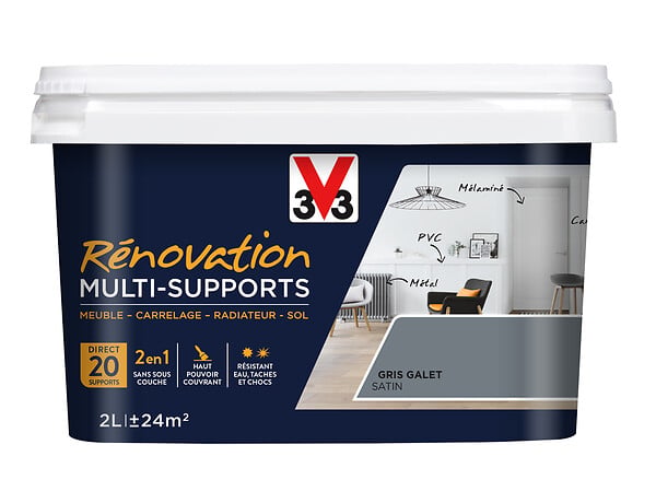 V33 PEINTURE - Peinture rénovation multi-support - Satin - Gris galet - 2L - large