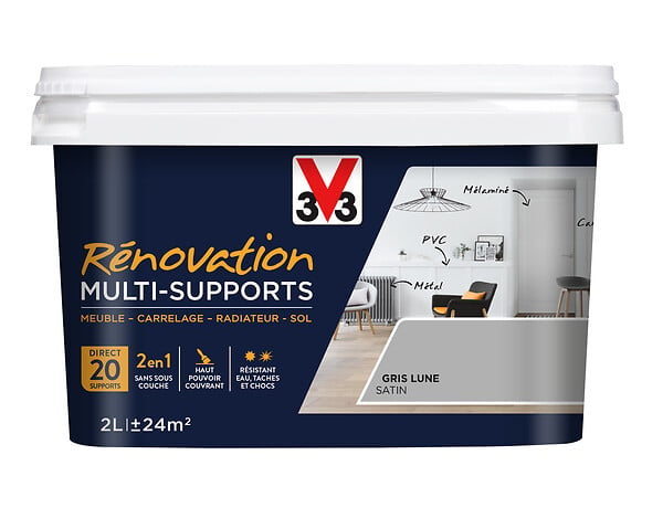 V33 PEINTURE - Peinture rénovation multi-supports - Gris lune satin - 2L - large