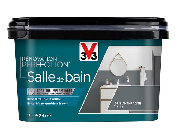 V33 PEINTURE - Peinture Rénovation Salle de bain - Anthracite - Satin - 2L - large