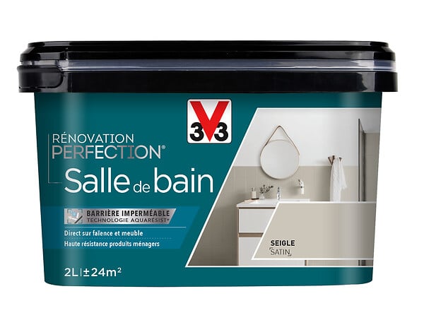 V33 PEINTURE - Peinture rénovation salle de bain - Seigle - Satin - 2L - large