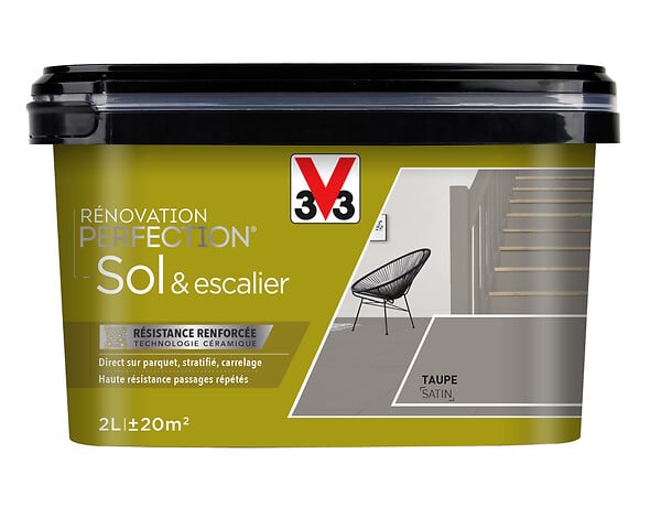 V33 PEINTURE - Peinture de renovation sol et escalier - Taupe satinee - 2L - large