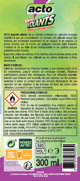 ACTO - Aérosol anti-insectes volants - Polymère végétal - 300ml - large