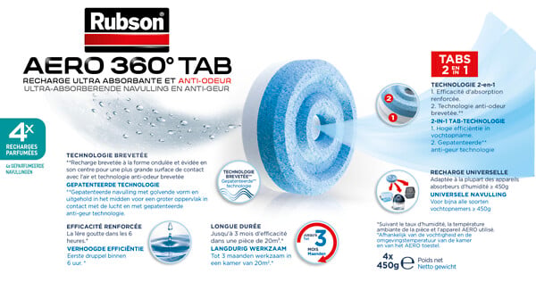 RUBSON - Recharge anti-humidité AERO 360 - x4 - 20m² par recharge - large