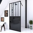 AURLANE - Paroi de douche a l'italienne - 100x200 cm VERRE TRANSPARENT 5mm + barre de maintien noir - vignette