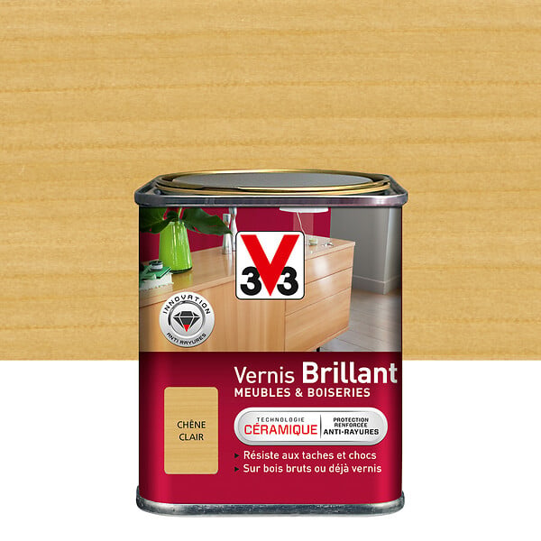 V33 BOIS - Vernis Meubles et Boiseries Brillant Chêne clair 0.25l - large