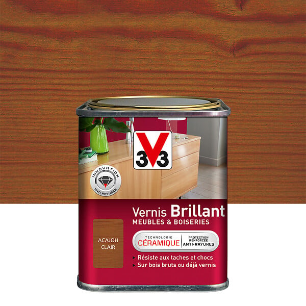 V33 BOIS - Vernis Meubles et Boiseries Brillant Acajou clair - 0.25 L - large