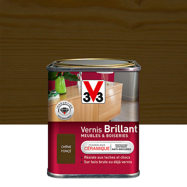 V33 BOIS - Vernis Meubles et Boiseries Brillant - Chêne foncé - 0,25 L - large