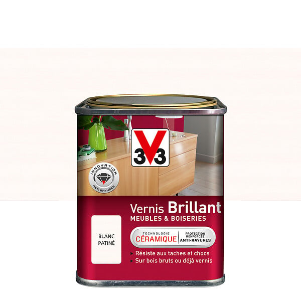 V33 BOIS - Vernis brillant blanc patine 0.25 litre - large