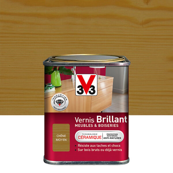 V33 BOIS - Vernis Meubles et Boiseries Brillant Chêne moyen 0.25l - large