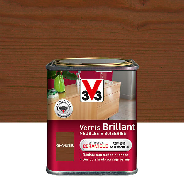 V33 BOIS - Vernis brillant châtaignier 0.25 litre - large