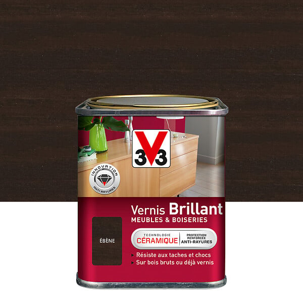 V33 BOIS - Vernis brillant ébène pour meubles et boiseries 0.25 L - large
