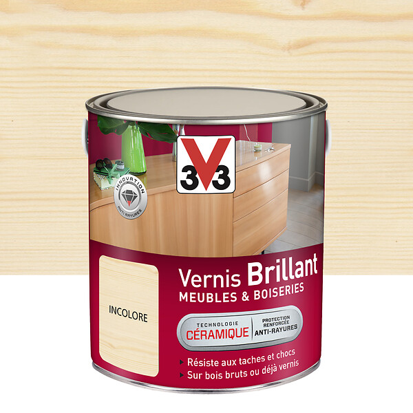 V33 BOIS - Vernis brillant incolore pour meubles et boiseries - 2.5L - large