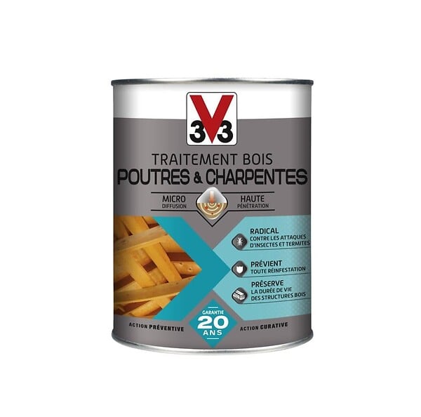 V33 BOIS - Traitement bois poutres et charpentes - 1L - large
