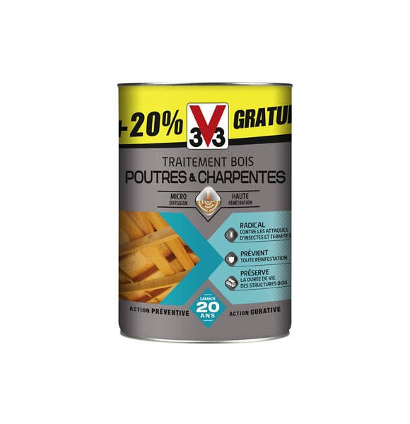 V33 BOIS - Traitement poutres & charpentes 6 litres - large