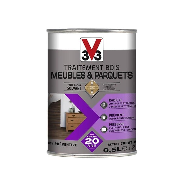 V33 BOIS - Traitement bois meubles & parquets 0.5 litre - large