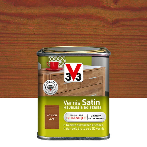 V33 BOIS - Vernis Meubles et Boiseries Satin Incolore Pot 0.25l - large
