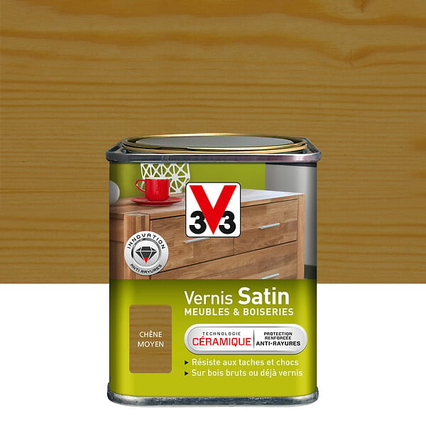V33 BOIS - Vernis Meubles et Boiseries Satin Chêne moyen Pot 0.25L - large