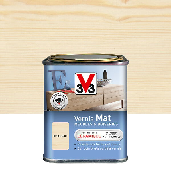 V33 BOIS - Vernis Meubles et Boiseries Mat Incolore - Intérieur - 0.25L - large