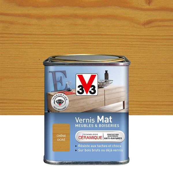 V33 BOIS - Vernis Meubles et Boiseries Mat Chêne dore Pot 0.25l - large