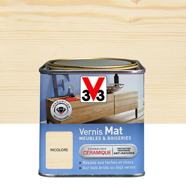 V33 BOIS - Vernis Meubles et Boiseries Mat Incolore Pot 0.5l - large