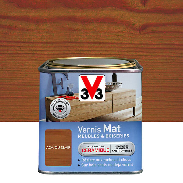 V33 BOIS - Vernis mat acajou clair 0.5 litre - large