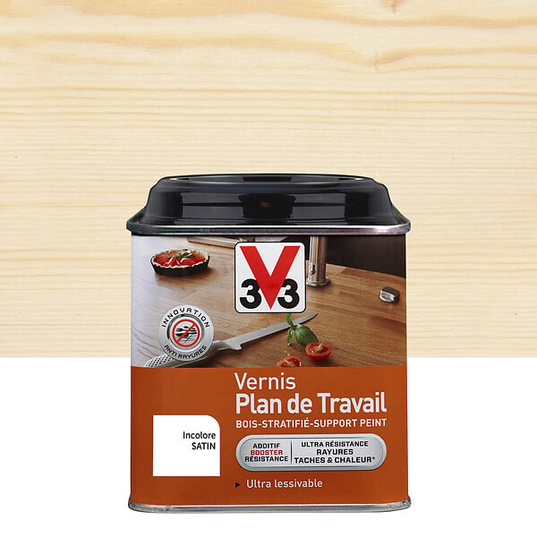 V33 BOIS - Vernis Plan de Travail Satin Incolore - 0,5L - large