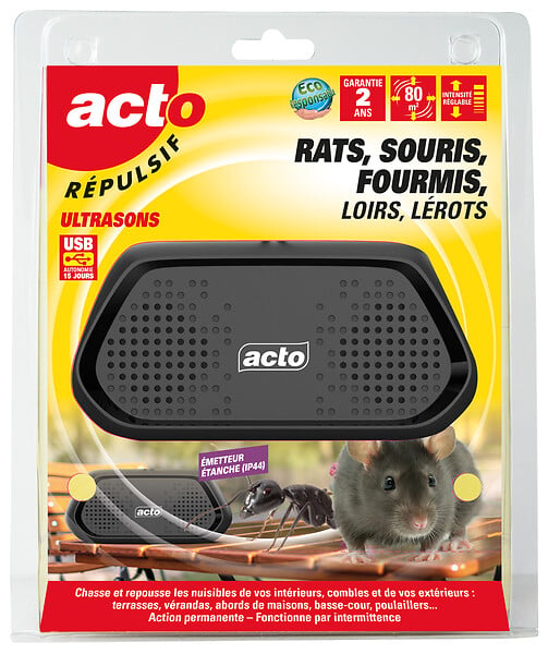 ACTO - Repulsif ultrasons ip44 - rats - souris - fourmis - large