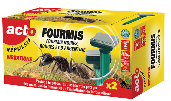 ACTO - Répulsif vibrations solaire fourmis - Lot de 2 - Autonome - large