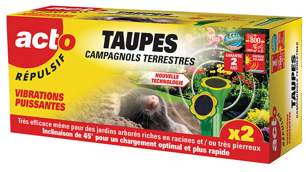 ACTO - Répulsif solaire à vibrations - Anti-taupes - 400 à 800m² - large