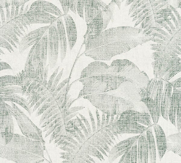 AS CREATION - Papier peint vinyle New Walls palmes vert blanc lessivable - large