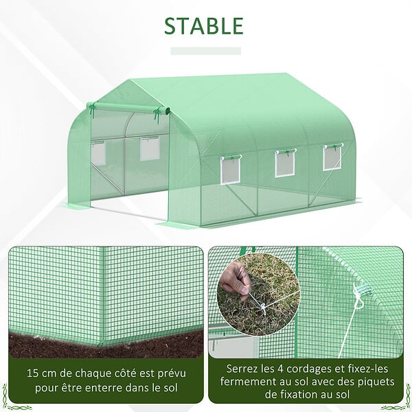 OUTSUNNY - Serre tunnel de jardin 3,5 x 3 x 2 m grande taille 6 fenêtres vert - large