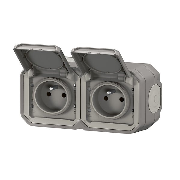 LEGRAND - Double prise Plexo précâblée horizontale - Gris - IP55 - large