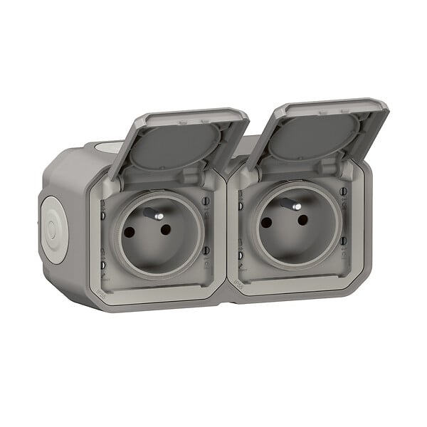 LEGRAND - Double prise Plexo précâblée horizontale - Gris - IP55 - large