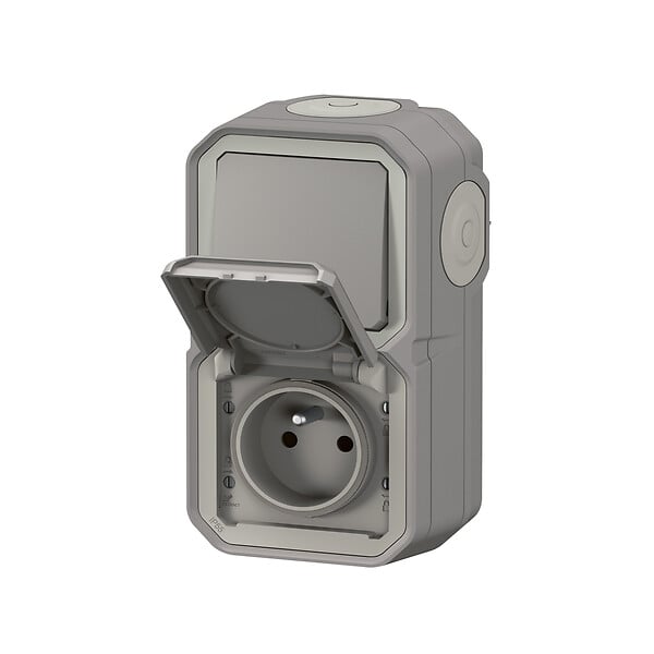 LEGRAND - Prise 2P+T va-et-vient - Plexo - Gris - IP55 - large